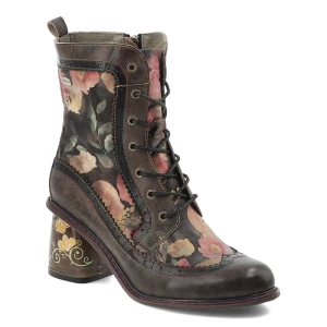 Brązowe Botki Laura Vita Stylowe Obuwie Damskie Na Obcasie