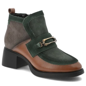 Brązowe Botki Maciejka Skórzane Buty Damskie