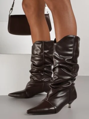 Brązowe Botki na Kaczuszce Ozdobione Marszczeniem Latovea c'm paris