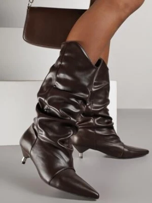 Brązowe Botki na Obcasie Typu Kaczuszka z Marszczoną Cholewką Latanisse c'm paris