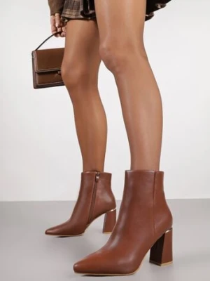 Brązowe Botki na Słupku Vices Ozdobione Przeszyciem Illvine