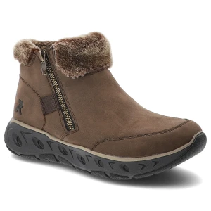 Brązowe Botki Rieker Ocieplane Buty Damskie Zapinane