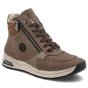 Brązowe Botki Rieker Solidne Ocieplane Buty Damskie