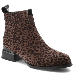 Brązowe Botki S.Barski Eleganckie Buty Damskie Panterka