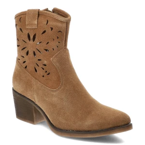 Zdjęcie produktu Brązowe Botki S.Barski Modne Skórzane Kowbojki Damskie