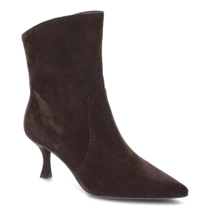 Brązowe Botki S.Barski Zamszowe Obuwie Damskie Na Obcasie Typu Kaczuszka