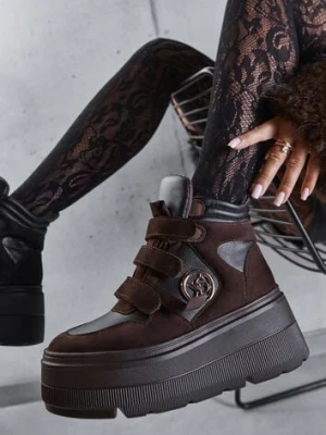 Brązowe Botki Sneakersy Vices na Platformie w Stylu Y2K Gelira