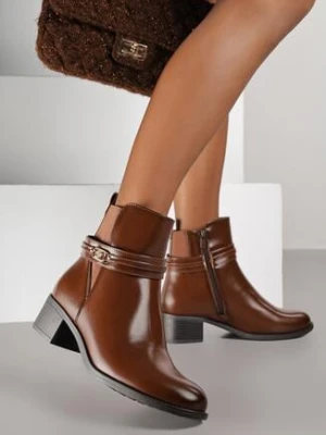 Brązowe Botki Sztyblety z Metalicznymi Ozdobami Falavela gogo gogo