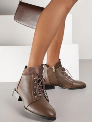 Brązowe Botki Trzewiki Vices Ozdobione Przeszyciami Vamine