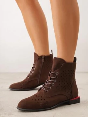 Brązowe Botki Trzewiki VICES z Ażurową Cholewką Bissen