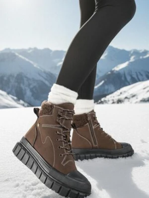 Brązowe Botki Typu Trapery Vices na Grubej Tłoczonej Podeszwie Anerrive