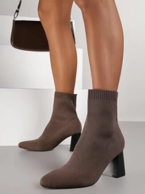 Brązowe Botki Vices na Geometrycznym Obcasie z Elastyczną Cholewką Adinelle