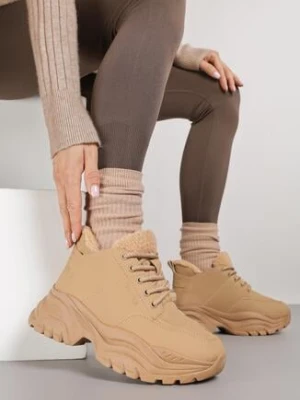 Jasnobrązowe Traperki Sneakersy Vices na Grubej Tłoczonej Platformie Typu Traperki Narrise