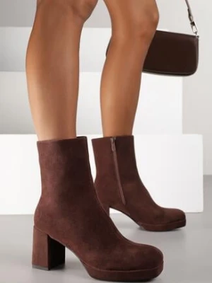 Brązowe Botki Vices na Obcasie i Platformie z Kwadratowym Noskiem Faliresa