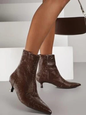 Brązowe Botki Vices na Obcasie Typu Kaczuszka z Tłoczeniem Zaimea