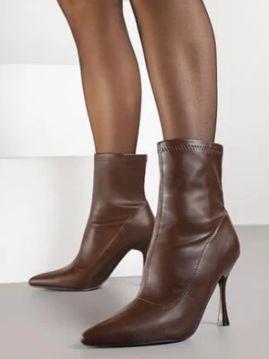 Brązowe Botki Vices na Obcasie Typu Klepsydra z Elastyczną Cholewką Kelisse