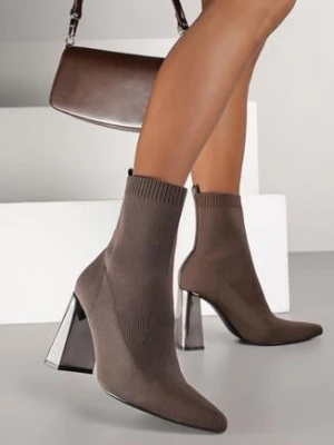 Brązowe Botki Vices na Obcasie z Elastyczną Cholewką Falienne