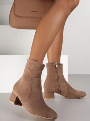 Brązowe Botki Vices na Słupku Ozdobione Przeszyciem Ariske