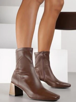 Brązowe Botki Vices na Stożkowym Obcasie z Dopasowaną Cholewką Giosella