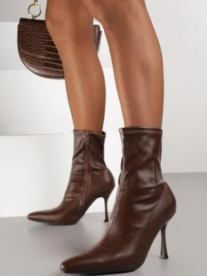 Brązowe Botki Vices na Szpilce z Przylegającą Cholewką Adinella