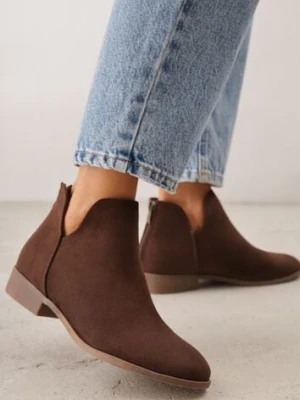 Brązowe Botki VICES Ozdobione Suwakiem i Wycięciami na Cholewce Fyserira