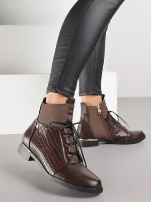 Brązowe Botki Vices w Stylu Trzewików z Motywem Skóry Krokodyla Alirriva