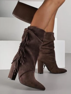 Brązowe Botki w Stylu Kowbojek na Obcasie Ozdobione Frędzlami Reitania joalice paris