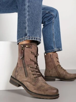 Brązowe Botki w Stylu Vintage ze Sznurowaniem Vemlora lady glory