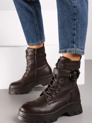 Brązowe Botki w Stylu Workerów na Grubej Podeszwie Berimona