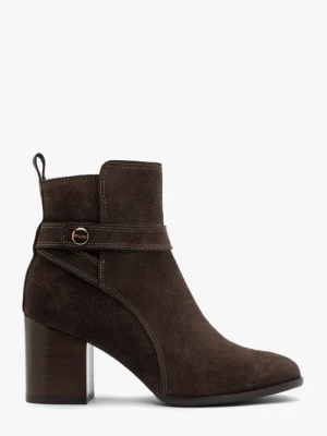 Brązowe botki welurowe na słupku Ryłko