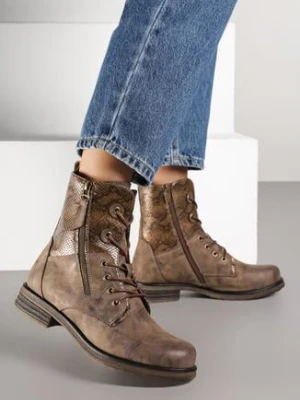 Brązowe Botki Workery Zdobione Suwakiem i Wężowym Tłoczeniem Vemindra lady glory