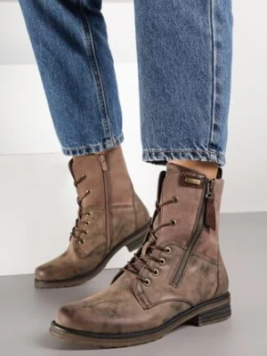 Brązowe Botki Workery ze Sznurowaniem i Zapięciem na Suwak Vemida lady glory