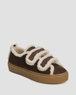 Brązowe Buty Skórzane Damskie Inuikii Shearling Low Velcro