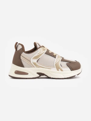 Brązowe Buty Sportowe Sneakersy z Geometrycznym Wzorem i Tłoczeniem Oliteia