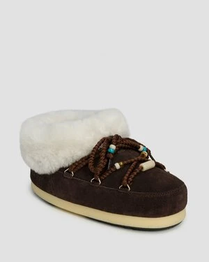 Brązowe Buty Zimowe Damskie Moon Boot Resort Evx Mule Suede Beads