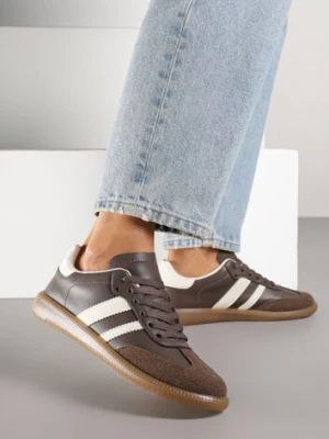 Brązowe Casualowe Sneakersy na Płaskiej Podeszwie z Paskami Jereria gowin
