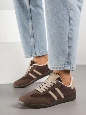 Brązowe Casualowe Sneakersy z Ekozamszu na Płaskiej Podeszwie Pemeriana