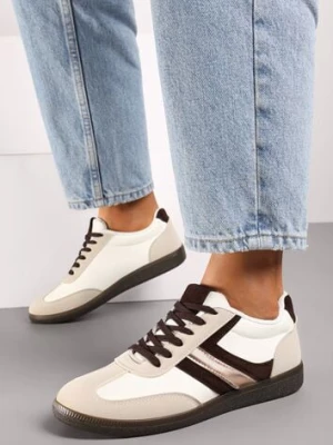 Brązowe Casualowe Sneakersy z Geometrycznymi Wzorami i Kontrastowymi Przeszyciami Riandrea