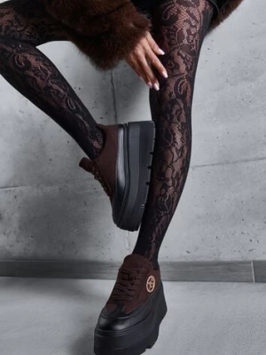 Brązowe Chunky Sneakersy Vices na Platformie z Okrągłym Detalem Sedvira