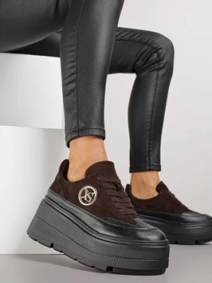 Brązowe Chunky Sneakersy Vices na Platformie z Okrągłym Detalem Sedvira