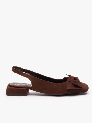 Brązowe czółenka bez pięty z kokardą Ryłko