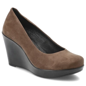 Brązowe Czółenka Karino Eleganckie Obuwie Damskie Na Koturnie