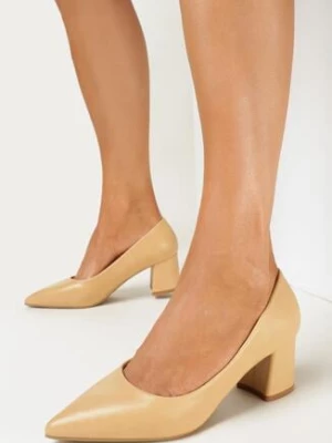 Brązowe Czółenka na Niskim Kwadratowym Słupku z Imitacji Skóry Diljana