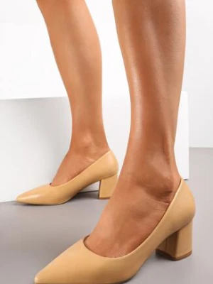 Brązowe Czółenka na Niskim Kwadratowym Słupku z Imitacji Skóry Diljana