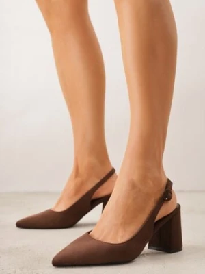 Brązowe Czółenka na Słupku Typu Slingback Tareina