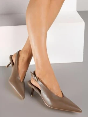 Brązowe Czółenka na Szpilce z Odkrytą Piętą i Szpiczastym Noskiem Latessa cink me