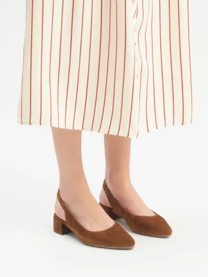 Brązowe czółenka slingback bez pięty Ryłko
