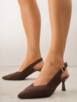 Brązowe Czółenka Slingback VICES z Tkaniny na Niskim Obcasie z Wkładką Soft-Pillow Orinysha