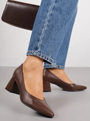 Brązowe Czółenka Vices Basic na Słupkowym Obcasie ze Skórzaną Wkładką Esande