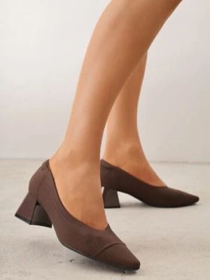 Brązowe Czółenka VICES na Niskim Obcasie z Elastycznej Dzianiny z Amortyzującą Wkładką Zaehira